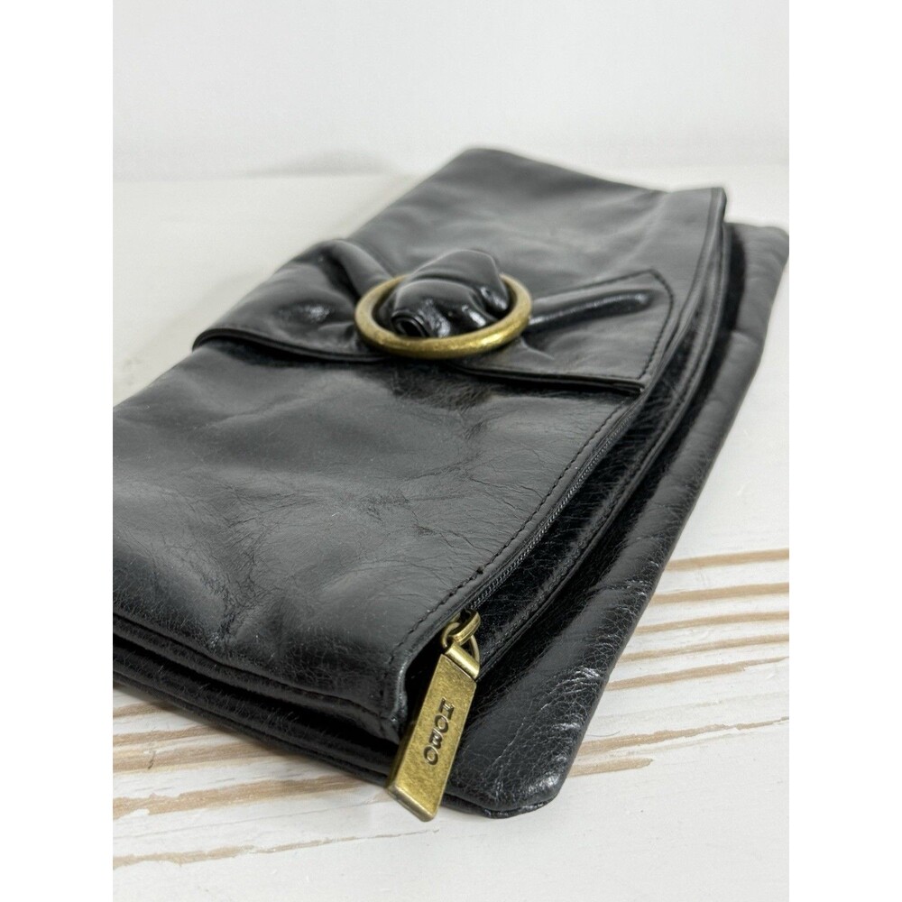 Hobo International Black Leather Bow Clutch Wallet Wristlet Organizer
